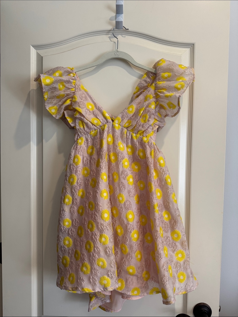 Light Pink Ruffled Sundress with Yellow Floral Print